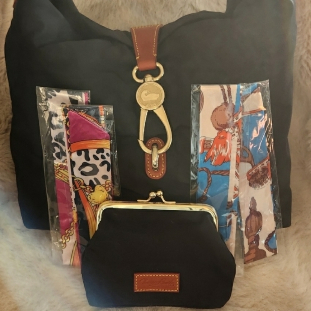 DOONEY & BOURKE Black Nylon Bag Purse Sachtel 🌟 4 New Satin Twillys